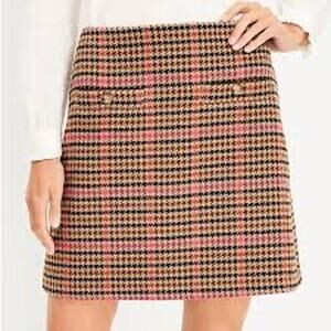 LOFT Plaid Lined Mini Skirt Brown Pink 12